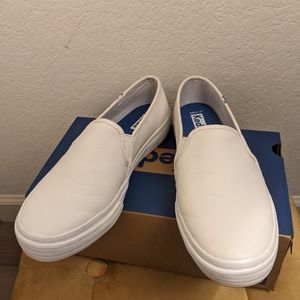 Keds white leather double decker slipons